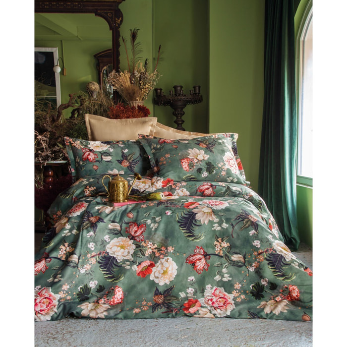 Parure housse de couette et taies oreiller 100% Satin de Coton imprimé