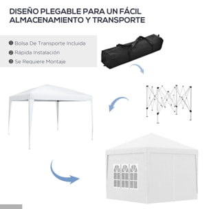 Carpa Plegable con 4 Paredes Desmontables 3x3 m Cenador de Jardín Gazebo Impermeable Protección UV y Bolsa de Transporte Pabellón para Recepción Eventos Camping Cerveza Blanco