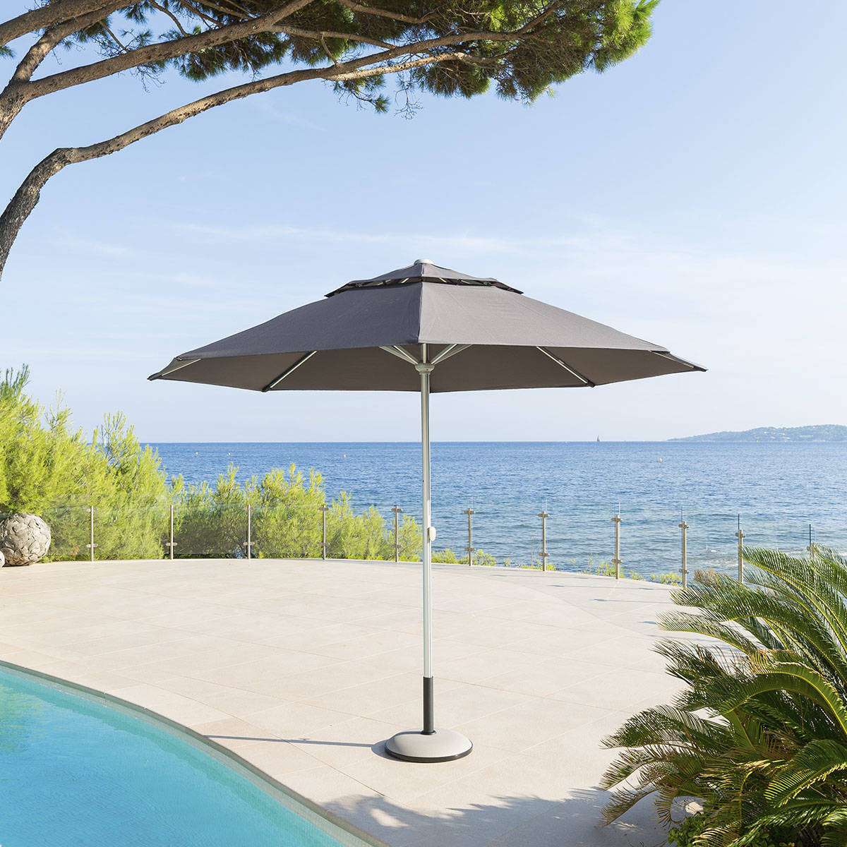Parasol droit rond télescopique Easyo Ardoise