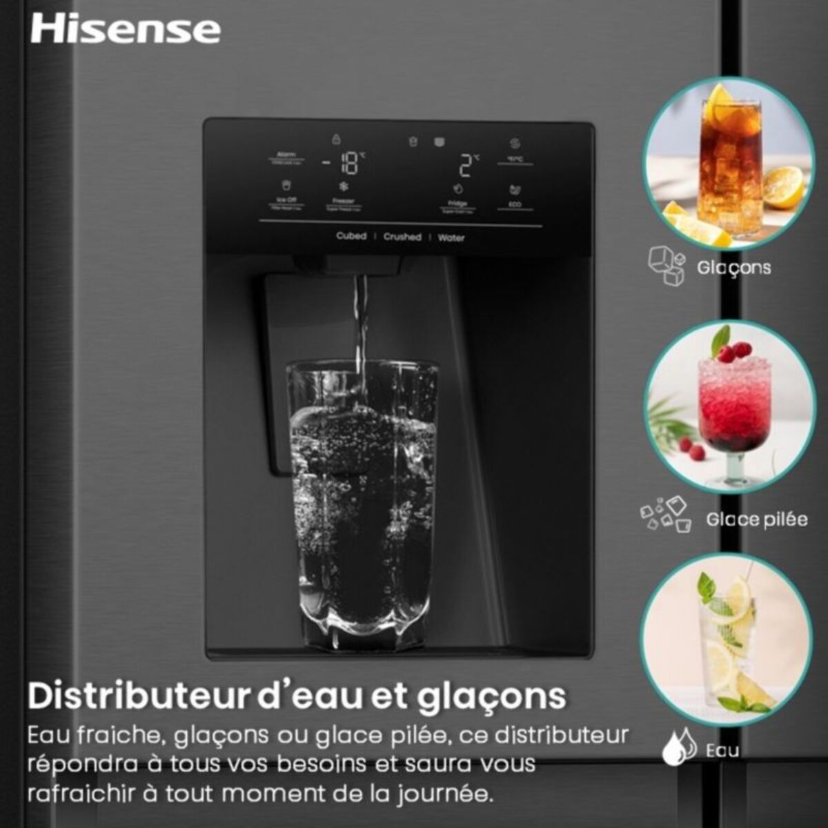 Réfrigérateur Américain HISENSE RS9P628GPFE smart screen
