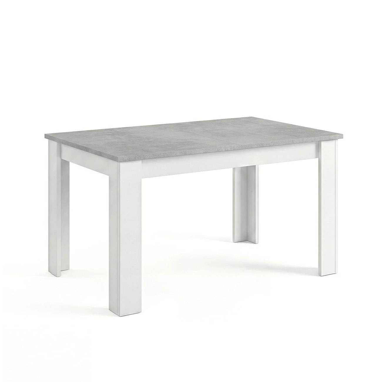 Mesa de comedor extensible en blanco artik y gris cemento 140-190x90 cm Sira Blanco Artik (Blanco Mate) - Gris Cemento