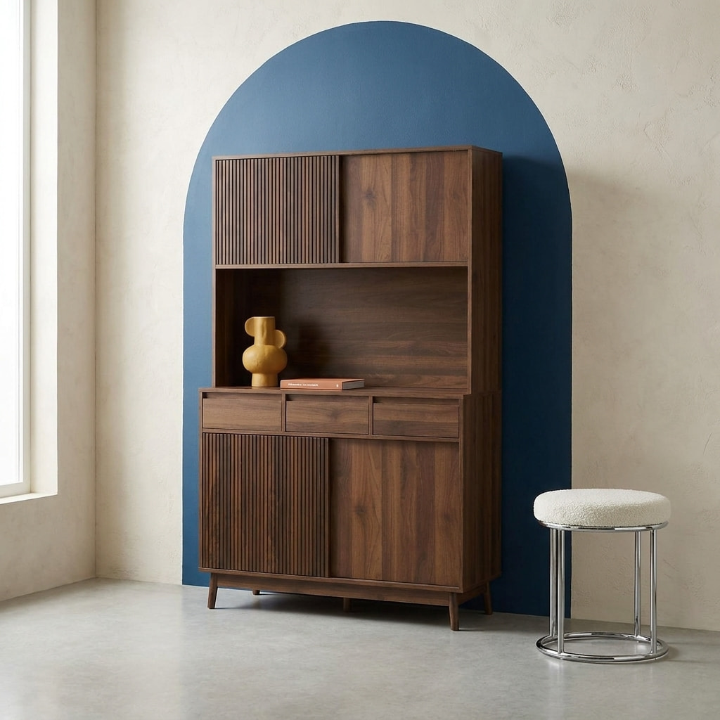 Buffet décor bois 4 portes 3 tiroirs 110 cm LINEAR