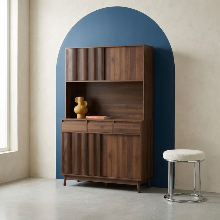 Buffet décor bois 4 portes 3 tiroirs 110 cm LINEAR