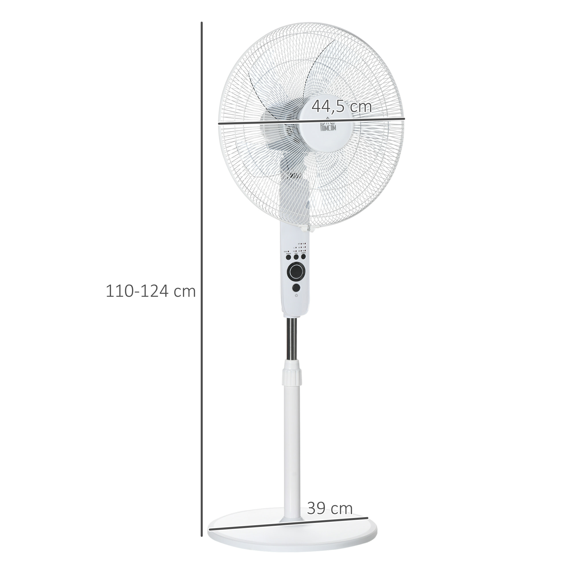 Ventilateur sur pied Ø 44 cm hauteur réglable oscillant silencieux 45 W avec télécommande minuterie 3 modes 3 vitesses blanc