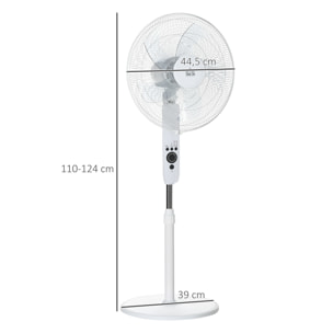 Ventilateur sur pied Ø 44 cm hauteur réglable oscillant silencieux 45 W avec télécommande minuterie 3 modes 3 vitesses blanc