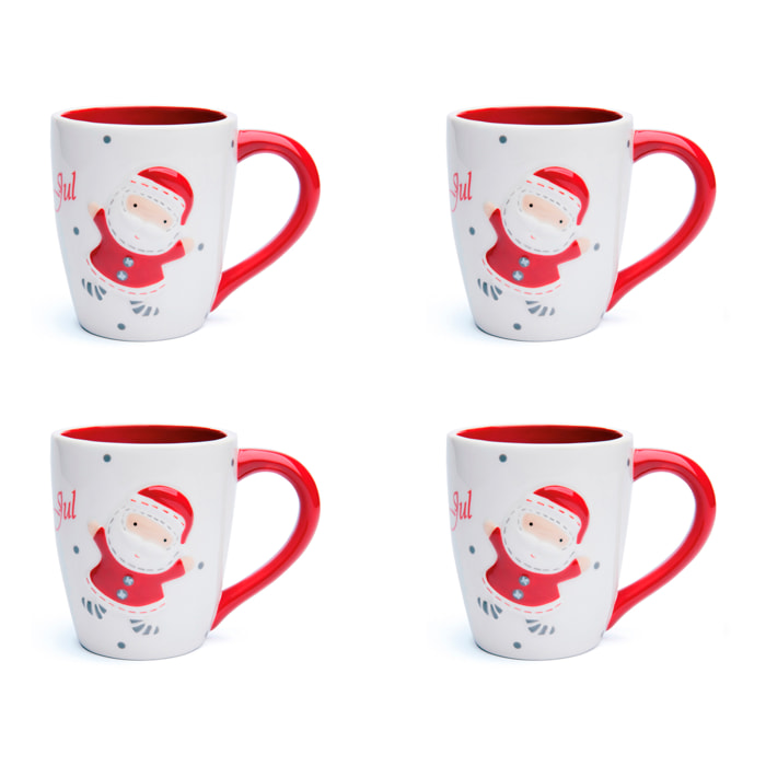 Set 4 Mug Excelsa - Santa Claus, Ceramica Bianca