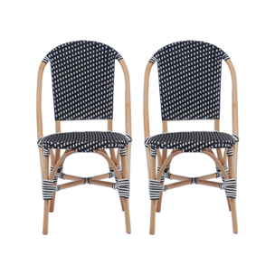 Lot de 2 chaises empilables bistrot en rotin et polyrotin noir et blanc. L 48 x P 58 x H 90cm