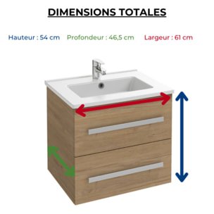 Pack meuble vasque 60 cm Ola up chêne + miroir + spot