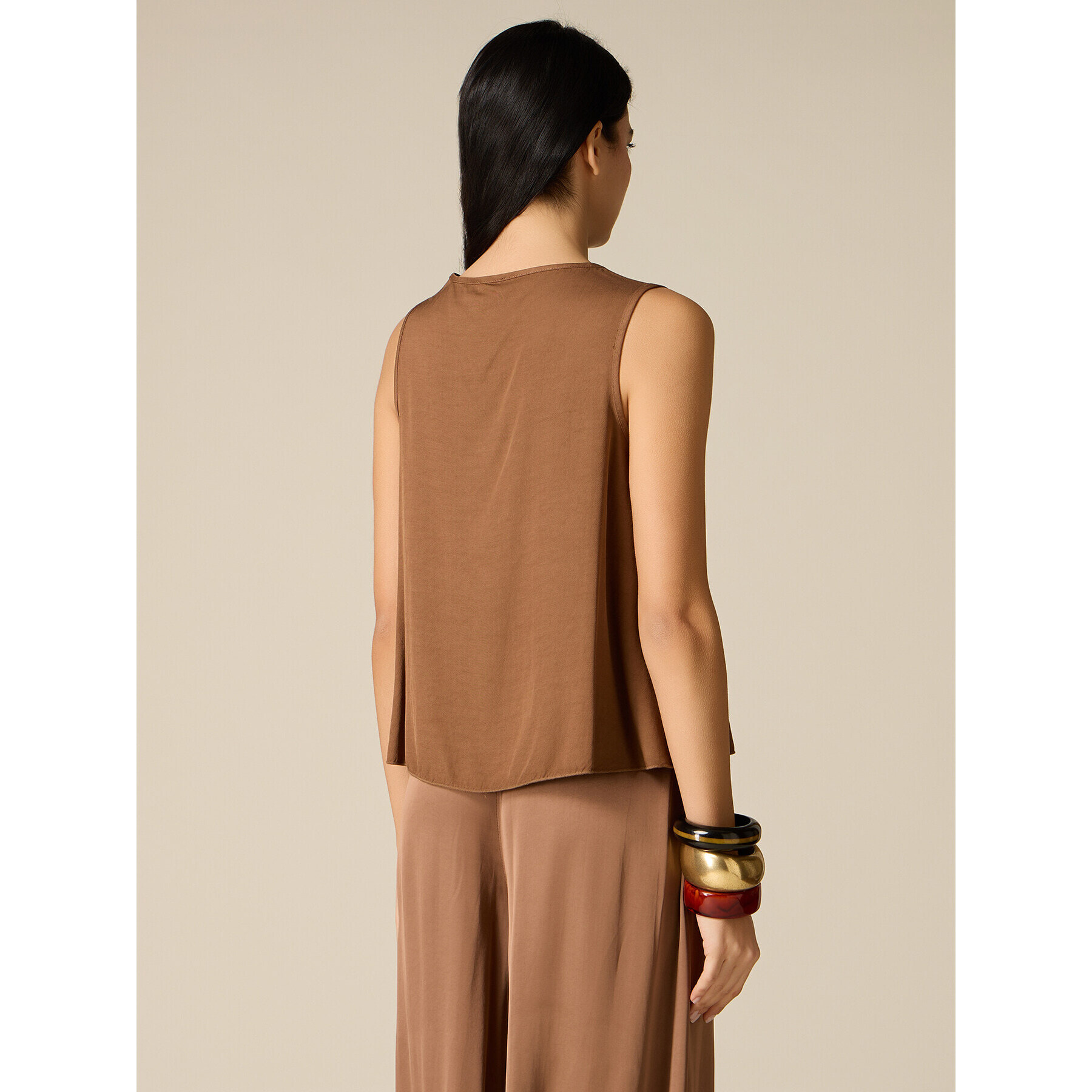 Oltre - Top senza maniche misto lino - Marrone