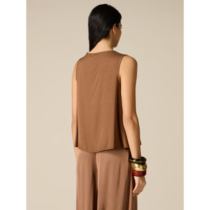 Oltre - Top senza maniche misto lino - Marrone