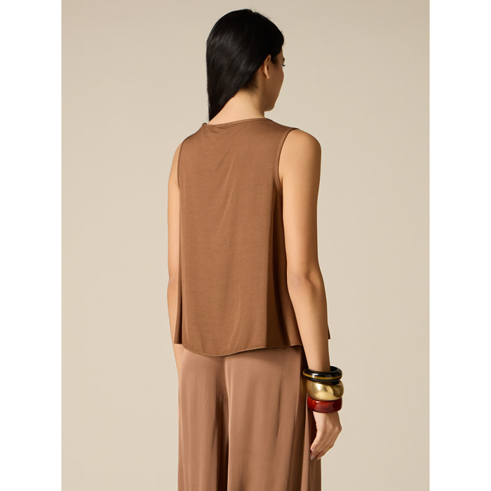 Oltre - Top senza maniche misto lino - Marrone