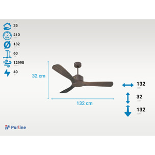 Ventilateur de plafond ø132 cm avec Wifi Réversible Hypersilence 40   W Chocolat