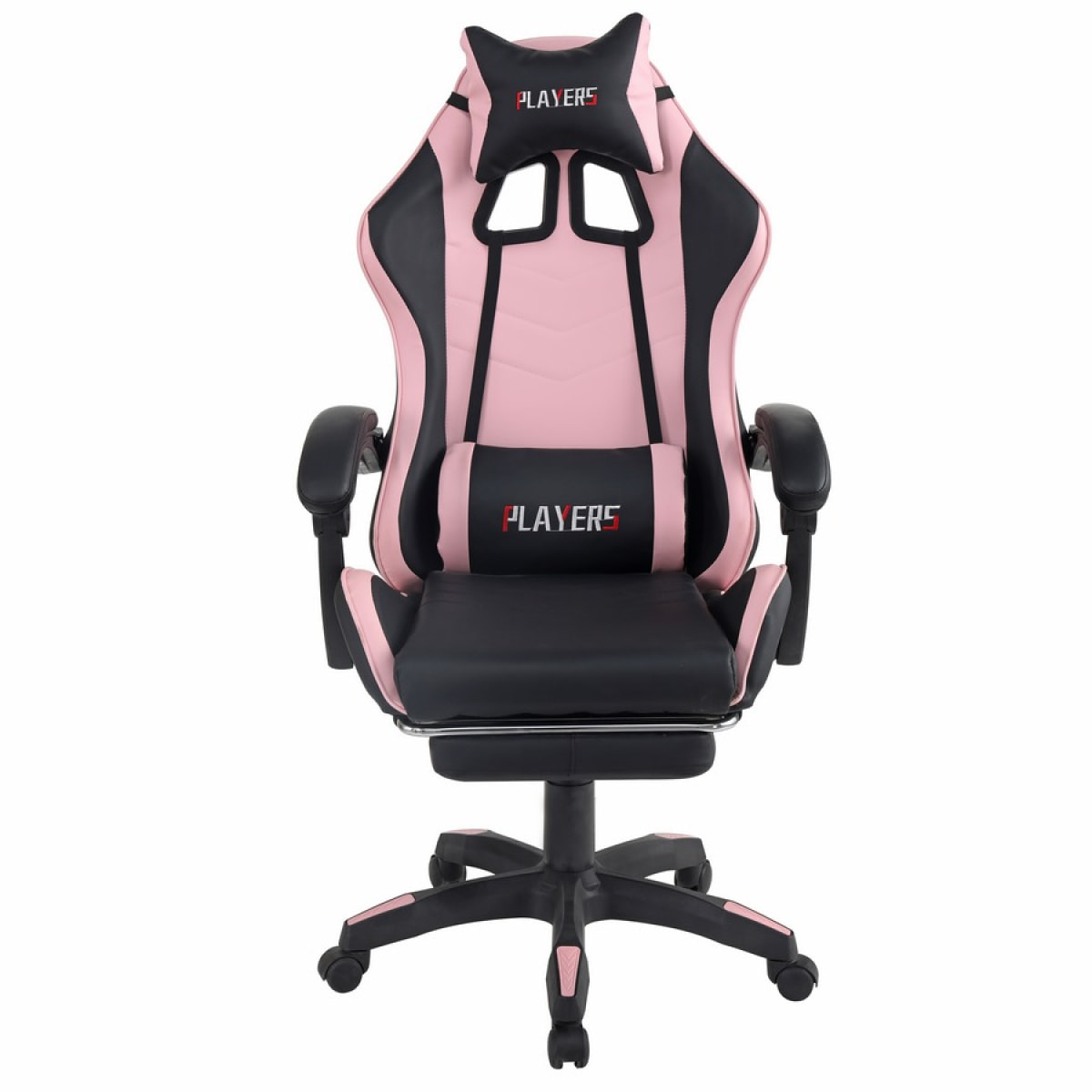 Sedia gaming rosa e nera con poggiapiedi estraibile