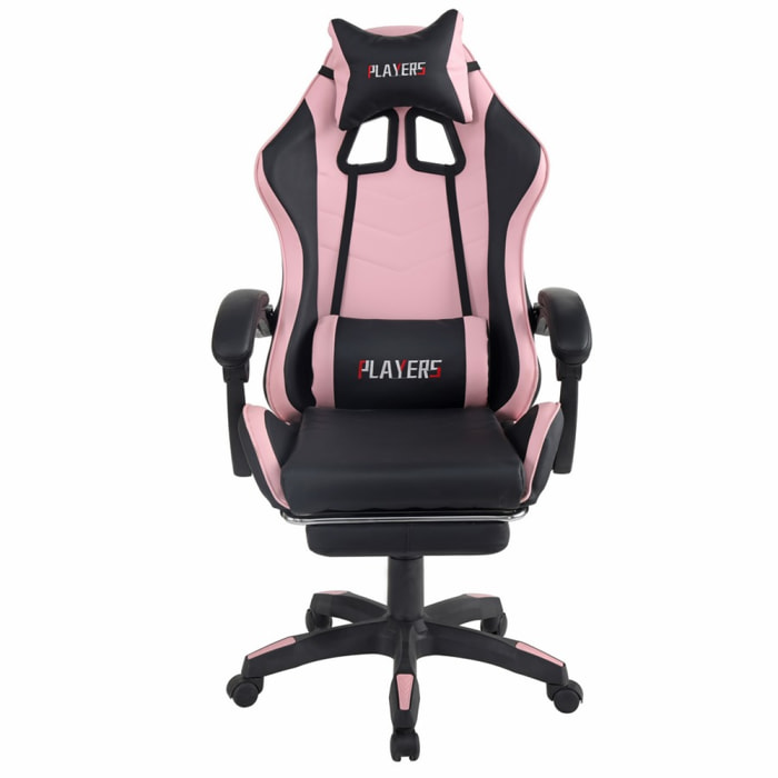 Sedia gaming rosa e nera con poggiapiedi estraibile