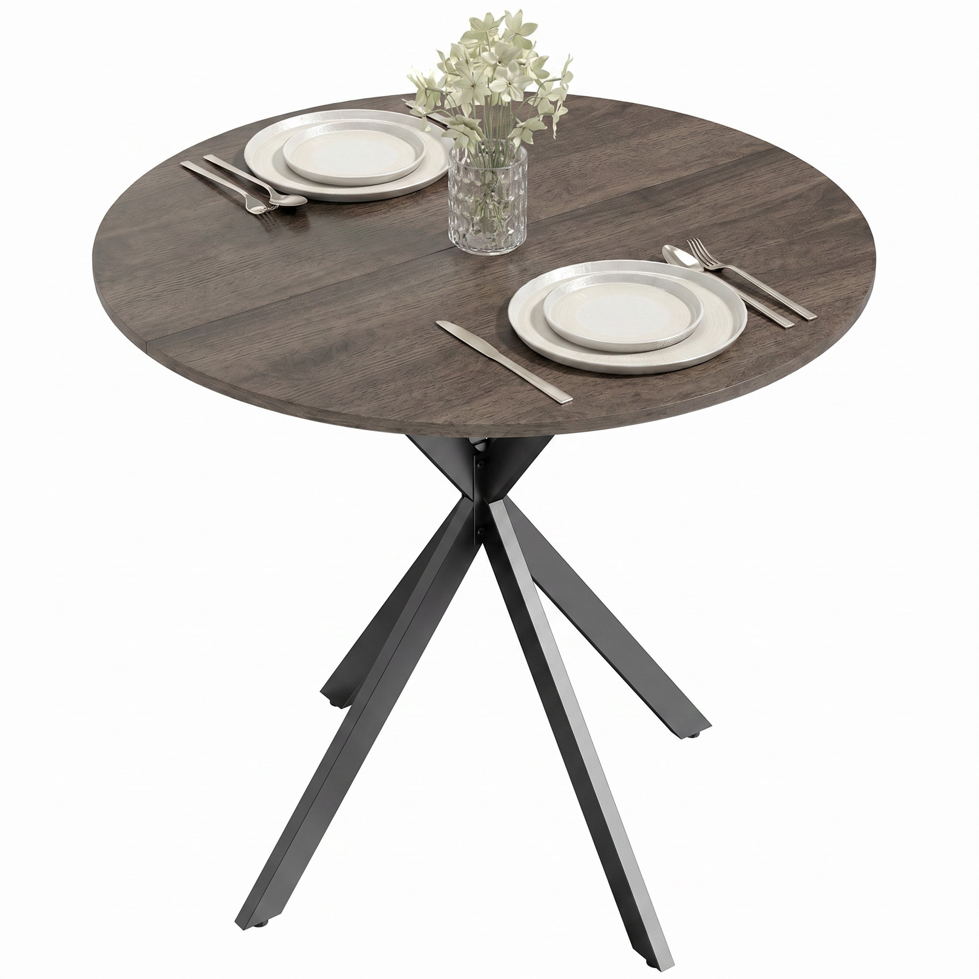 HOMCOM Mesa de Comedor Redonda, Mesa de Cocina Pequeña para 2 Personas, Estilo Industrial, Patas de Acero Cruzadas, para Comedor, Cocina, Salón, Ø80 cm, Marrón
