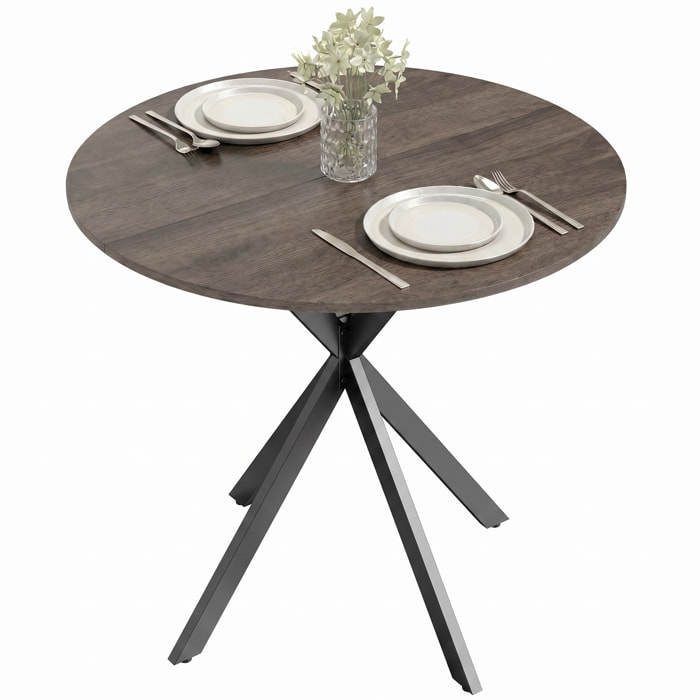 HOMCOM Mesa de Comedor Redonda, Mesa de Cocina Pequeña para 2 Personas, Estilo Industrial, Patas de Acero Cruzadas, para Comedor, Cocina, Salón, Ø80 cm, Marrón