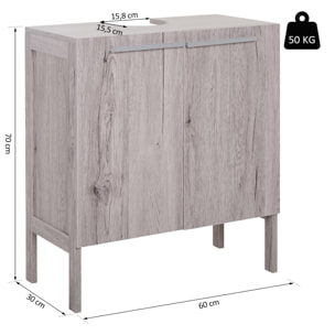 Meuble salle de bain - meuble sous-vasque - placard 2 portes avec étagère - dim. 60L x 30l x 70H cm - MDF imitation bois gris