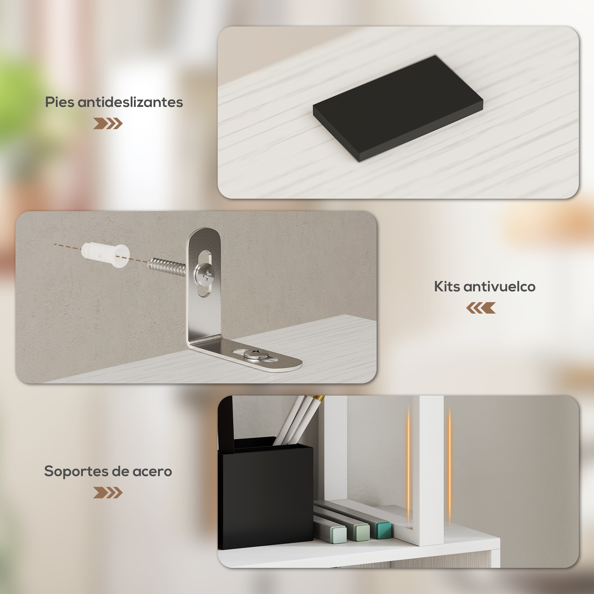 Librería de 5 Niveles en Forma de S Estantería de Libros con 5 Estantes y 2 Puertas para Sala de Estar Oficina Estudio Dormitorio 60x23,8x179,2 cm Blanco