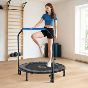 Trampolín de Fitness Adultos Ø122 cm, Cama Elástica Plegable con Mango Ajustable de 4 Niveles, Marco de Acero, para Entrenamiento Piernas, Cuerpo en Hogar, Oficina, Gimnasio, Negro y Azul