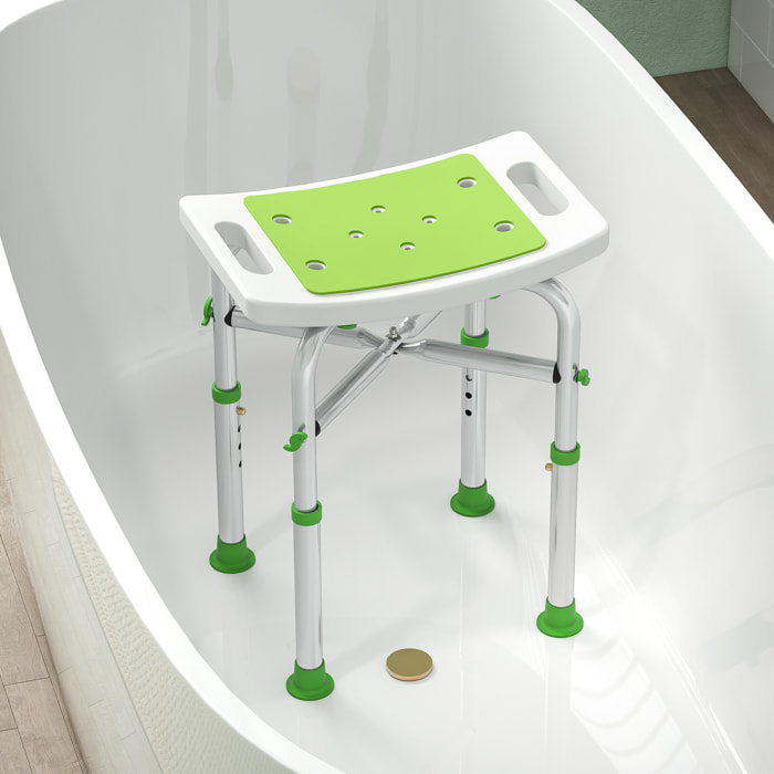 Siège de douche réglable en hauteur tabouret de douche ergonomique pieds antidérapants charge max. 150 Kg alu HDPE blanc vert