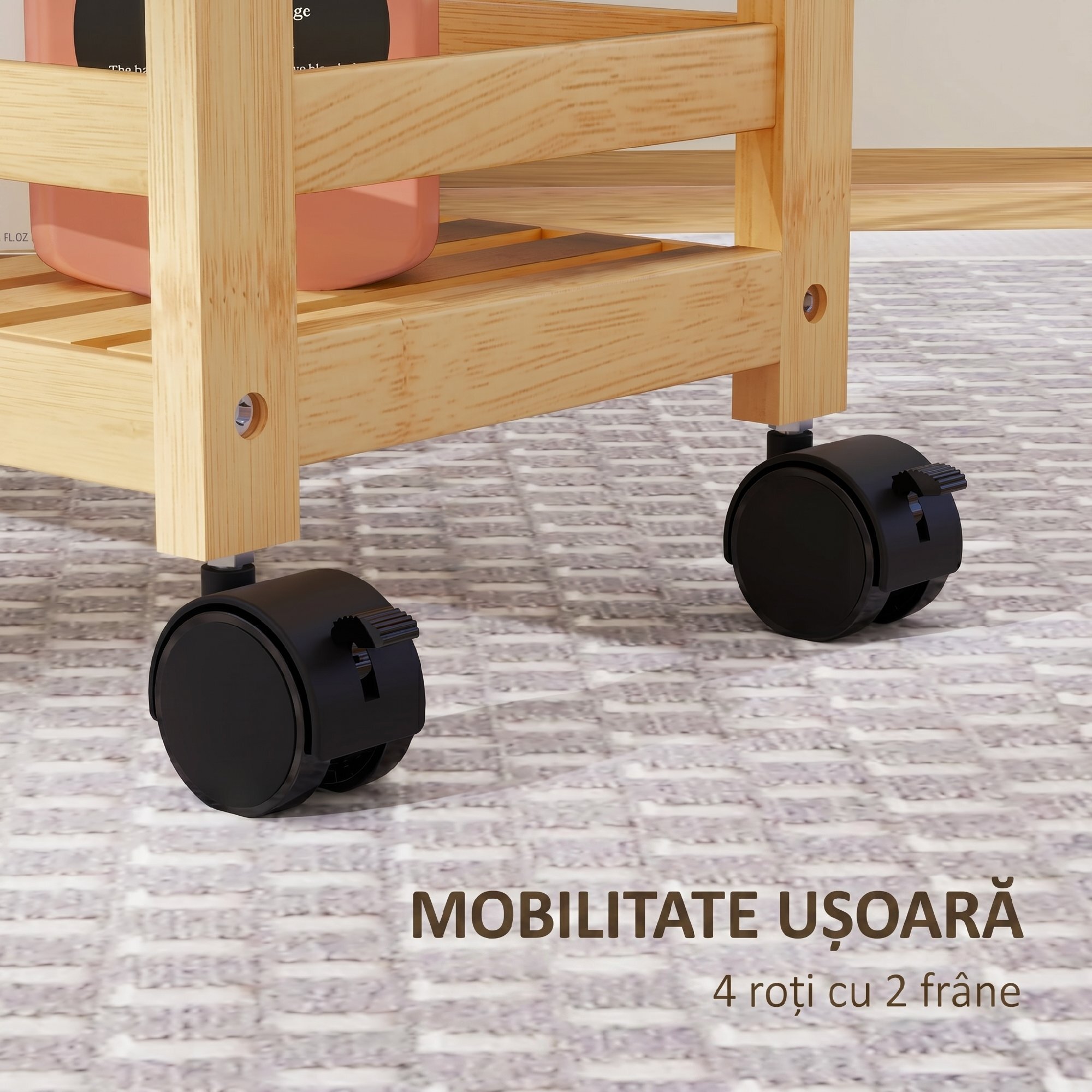 Carrito Auxiliar con Ruedas de Bambú, Carrito de Cocina Estrecho de 3 Niveles con Asa, para Salón, Baño, Espacios Pequeños, 55x20x75 cm, Natural