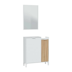 Mobile da ingresso Williamsport, Entratina a 2 ante, Armadio con specchio, Portaoggetti multifunzione, 77x24h91 cm, Bianco e Rovere