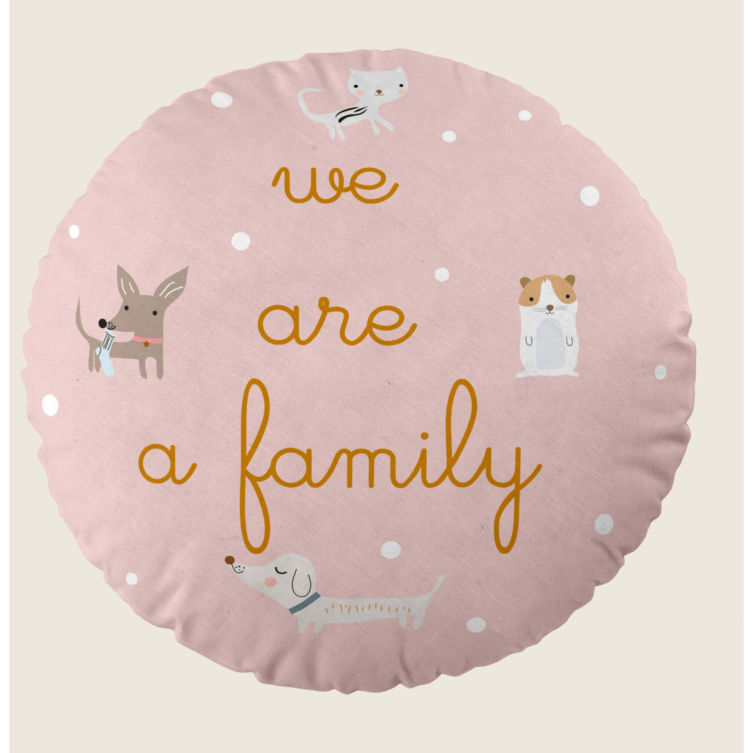 Cojín Redondo Estampado - Con Relleno - Algodón - Amigos Peludos