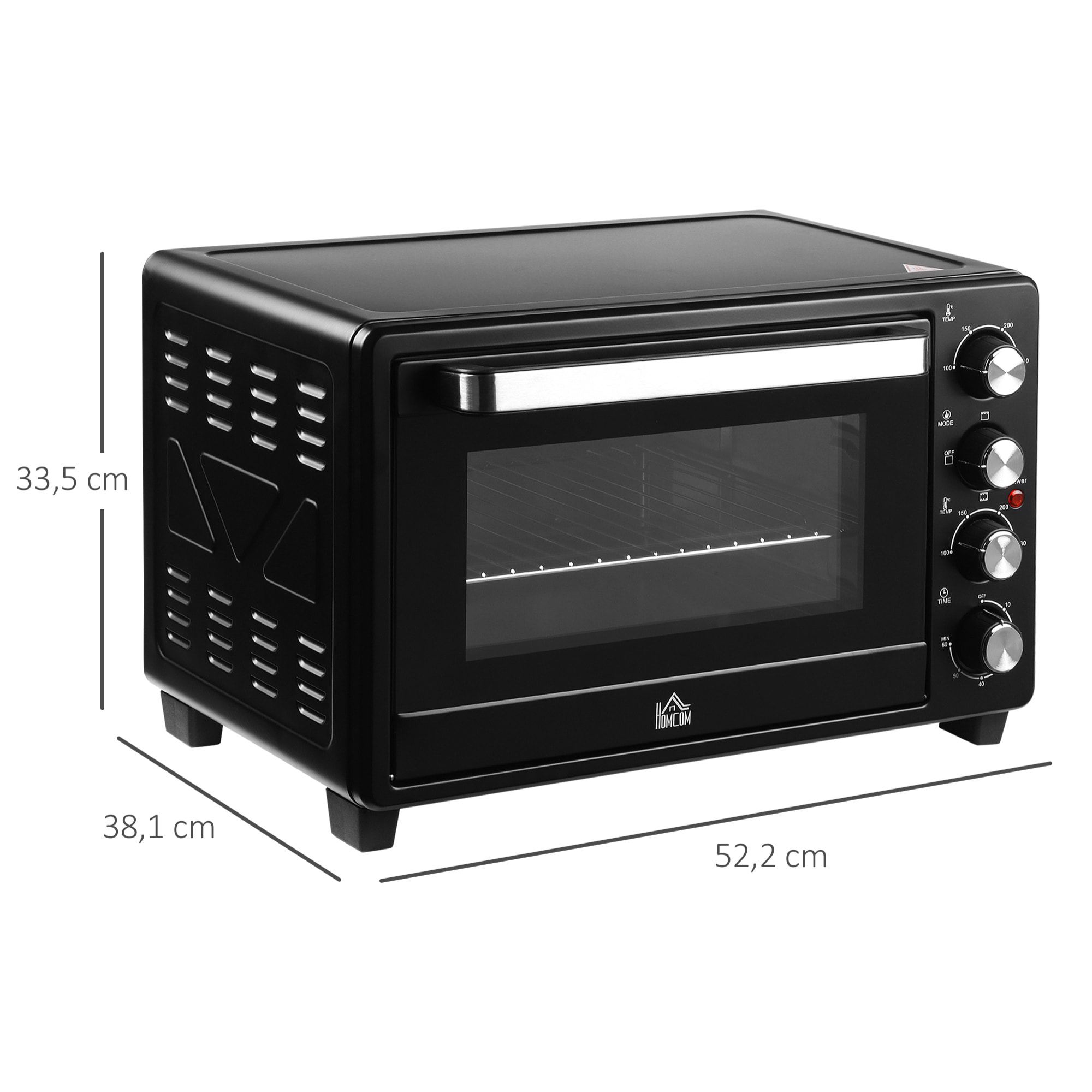 HOMCOM Horno Eléctrico Sobremesa 32L 1600W con 3 Modos de Calor Temperatura hasta 230 ℃ Temporizador Bandeja de Horneado Ajustable de 3 Niveles 52,2x38,1x33,5 cm Negro