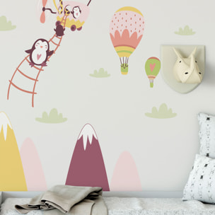 Stickers muraux enfants - Décoration chambre bébé - Autocollant Sticker mural géant enfant montagnes scandinaves ANIMAUX FOUS DANS LES AIRS