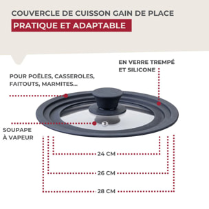 Couvercle de cuisson adaptable en verre et silicone Fackelmann