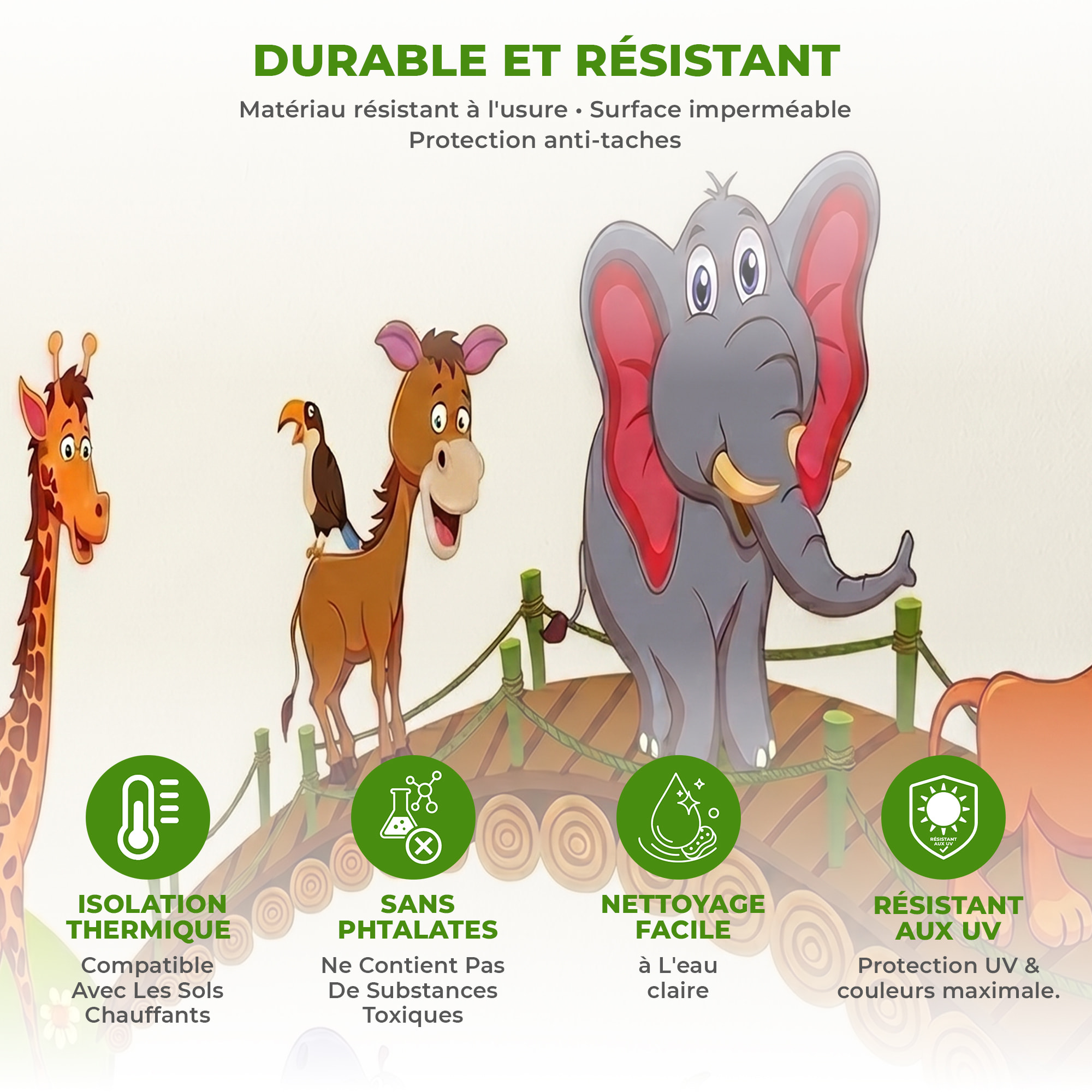 Stickers Muraux décoration adhésifs animaux rigolos sur un pont de bois