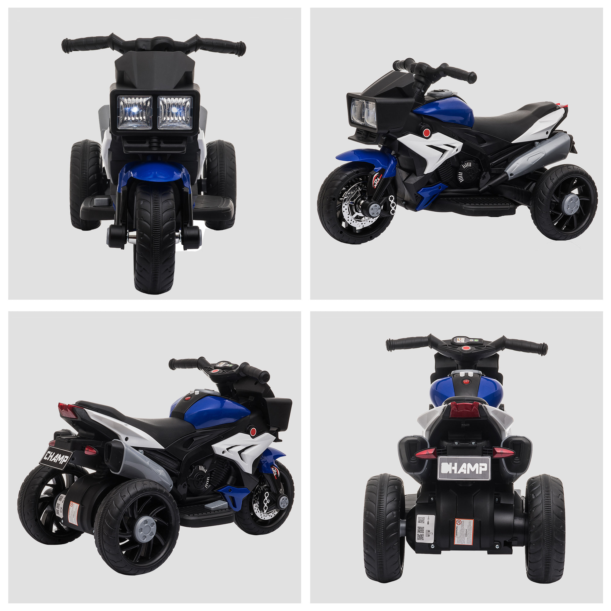 Moto Eléctrica Infantil +3 Años Batería 6V con 3 Ruedas Luces Música Azul Negro