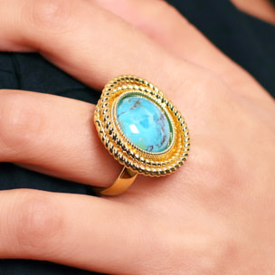 Anello Cocktail Lavorato con Pietra Naturale di Turchese a Cabochon
