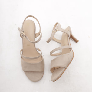 SANDALO DOPPIA FASCIA CON TACCO CHOCOLA' TORTORA