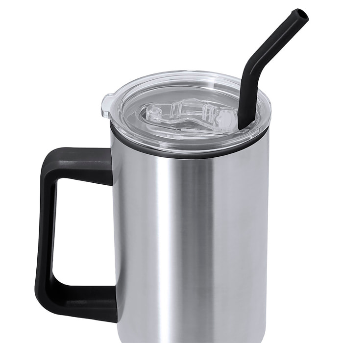 Jarra térmica de 1,2 L de capacidad en acero inoxidable e interior de PP en color negro. Con tapadera de cierre a presión. Libre de BPA.