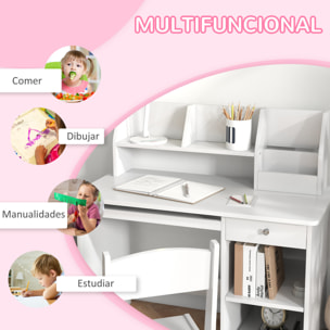 Juego de Escritorio y Silla para Niños de +5 Años Pupitre Infantil con 2 Cajones y Compartimento para Dormitorio Sala Estudio Blanco
