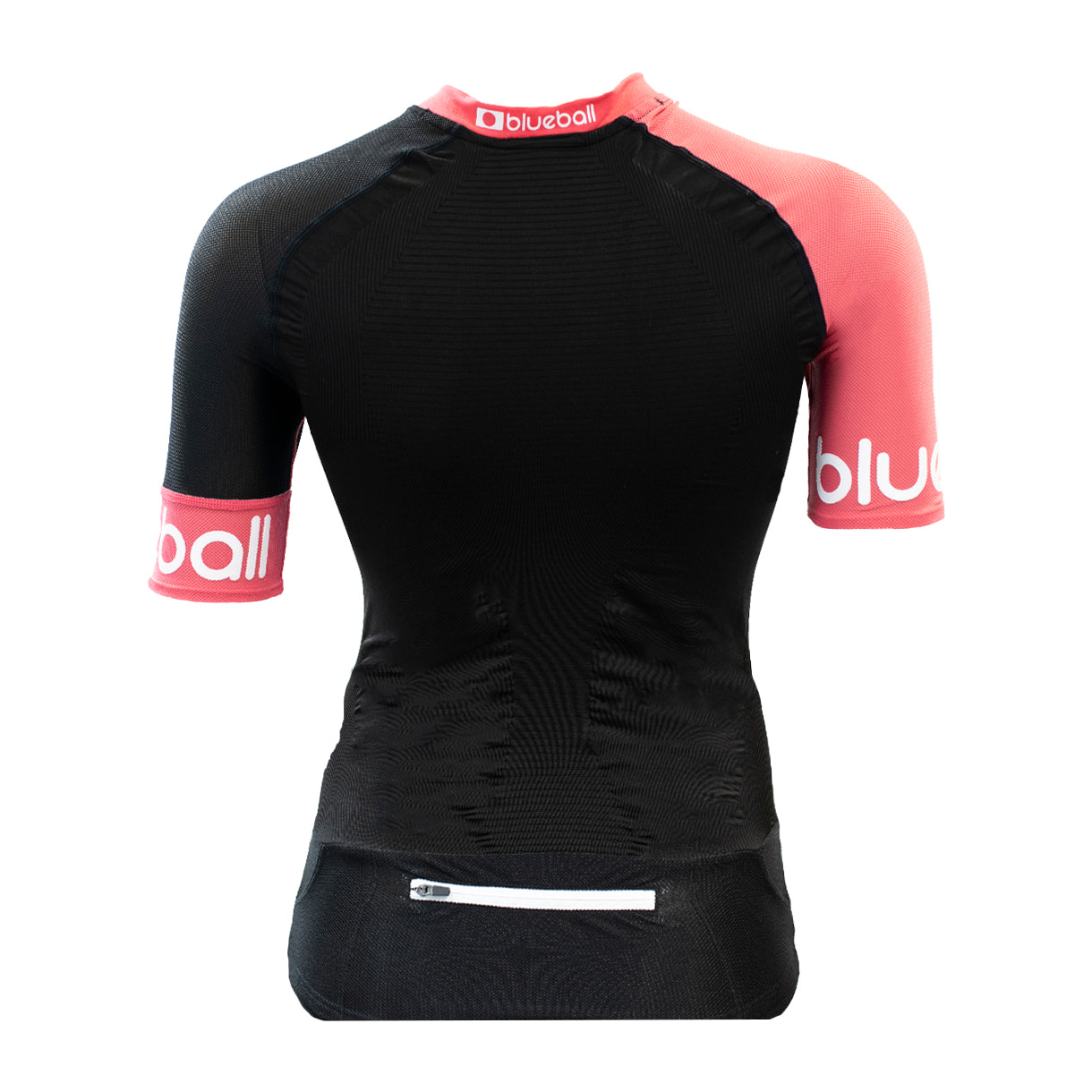 CAMISETA DE COMPRESIÓN RUNNING PARA MUJER MANGA CORTA BLUEBALL EN NEGRO Y ROSA