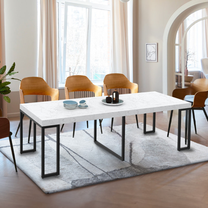 Console-table à manger extensible Glam effet marbre blanc 235cm