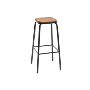 Tabourets de bar empilables noir et bois foncé H77.5 cm (lot de 2) MEMPHIS