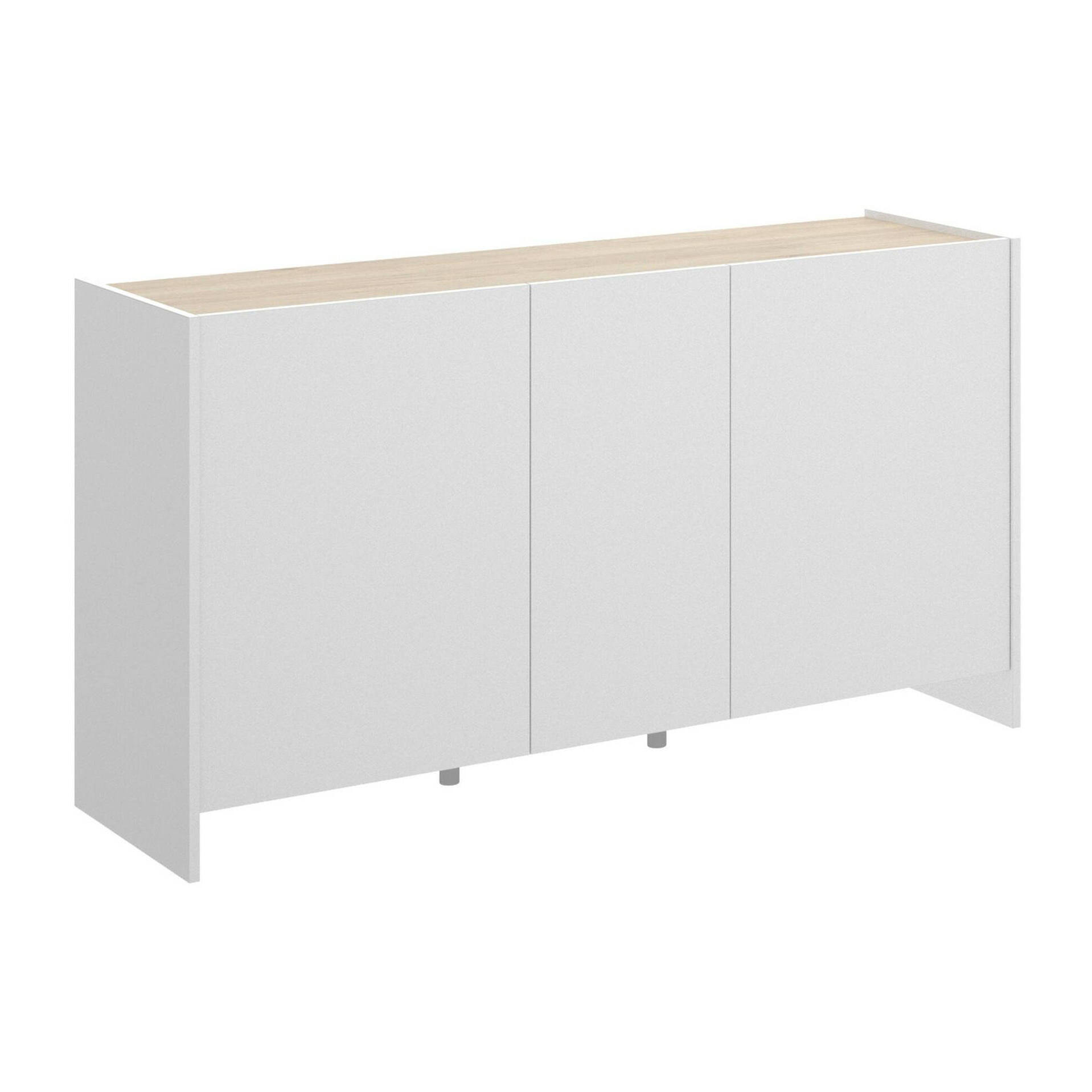 Credenza Calino, Buffet da soggiorno, Madia moderna da salotto a 3 ante, 138x42h76 cm, Bianco e Rovere