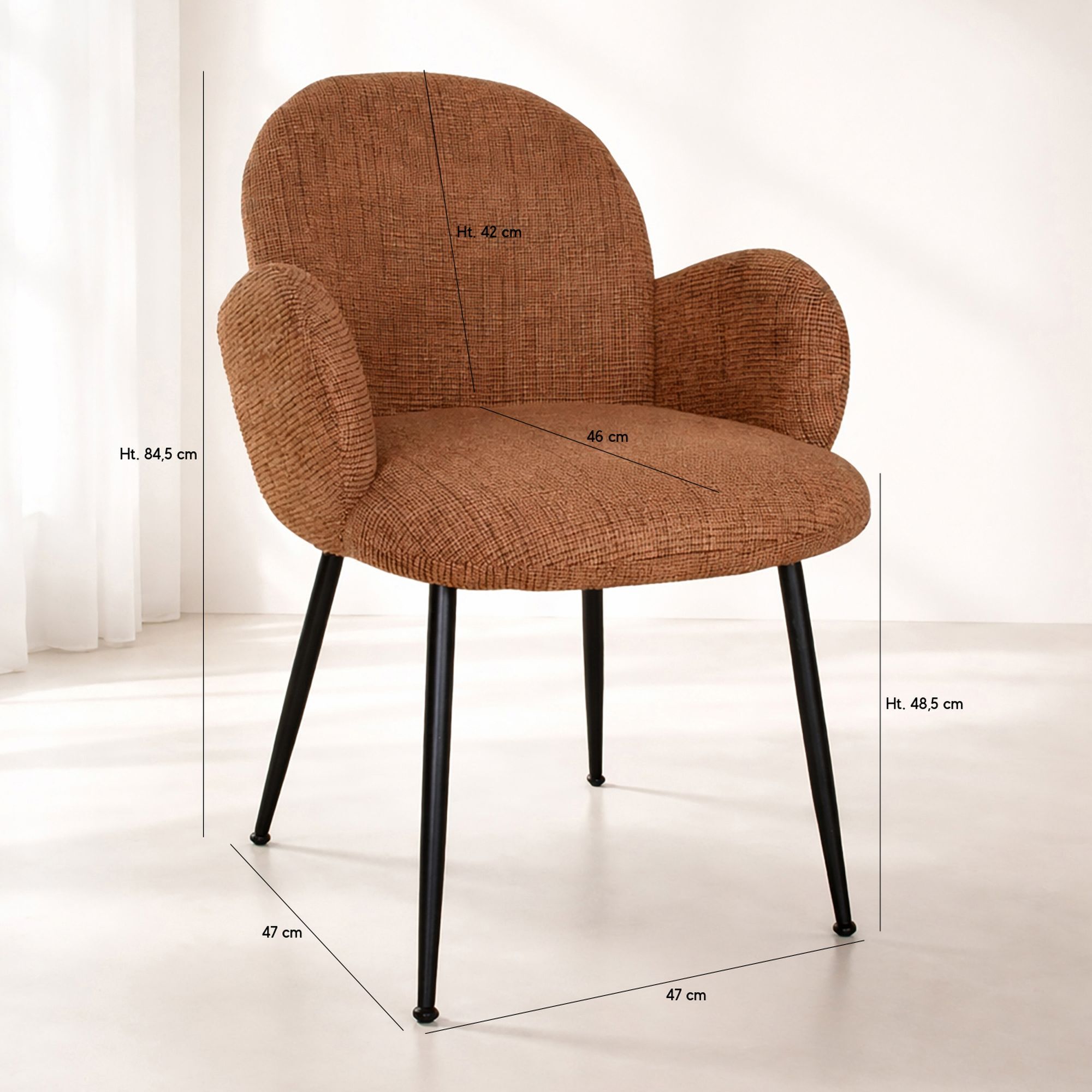 Lot de 2 fauteuils en métal noir et tissu tweed terracotta GINETTE