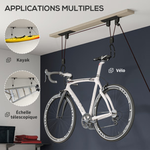 Élévateur de vélo support vélo plafond fixation murale ascenseur vélo avec poulie mécanisme de verrouillage capacité de chargement 20 kg acier noir