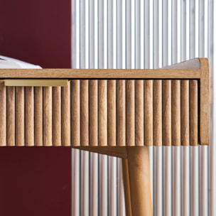 Bureau décor bois de manguier rainuré 2 tiroirs CELIAN
