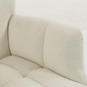 Fauteuil avec repose-pieds design bouclette crème noir