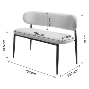 Banc de salle à manger en tissu - 110 cm - "Sélène" - 3 places - Gris clair et Noir