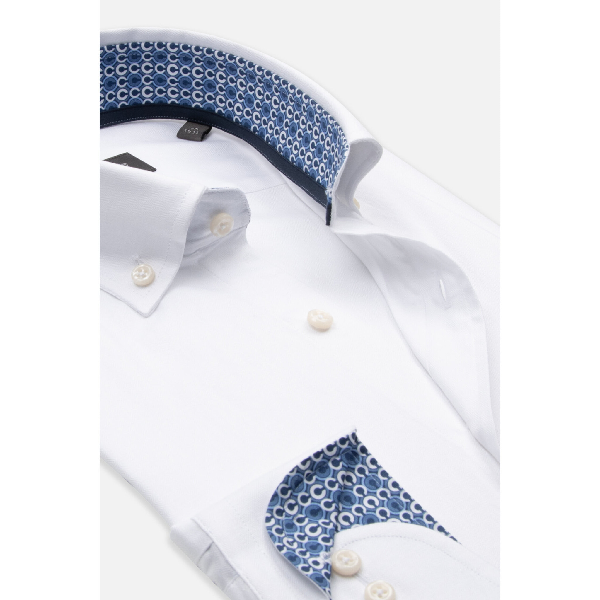 camicia uomo 1 bottone button down slim Armaturato Fantasia Bianco e Bianco