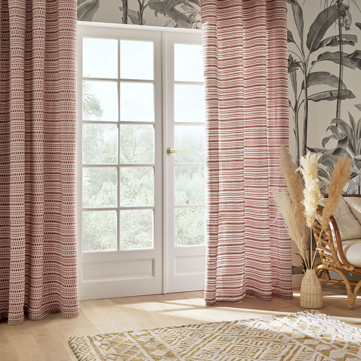 Rideau jacquard "Micah" 130x260cm rose terracotta