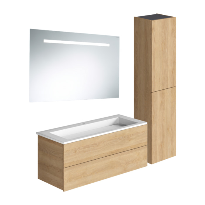 Pack meuble vasque 80 cm BURGBAD Cosmo chêne + miroir + colonne