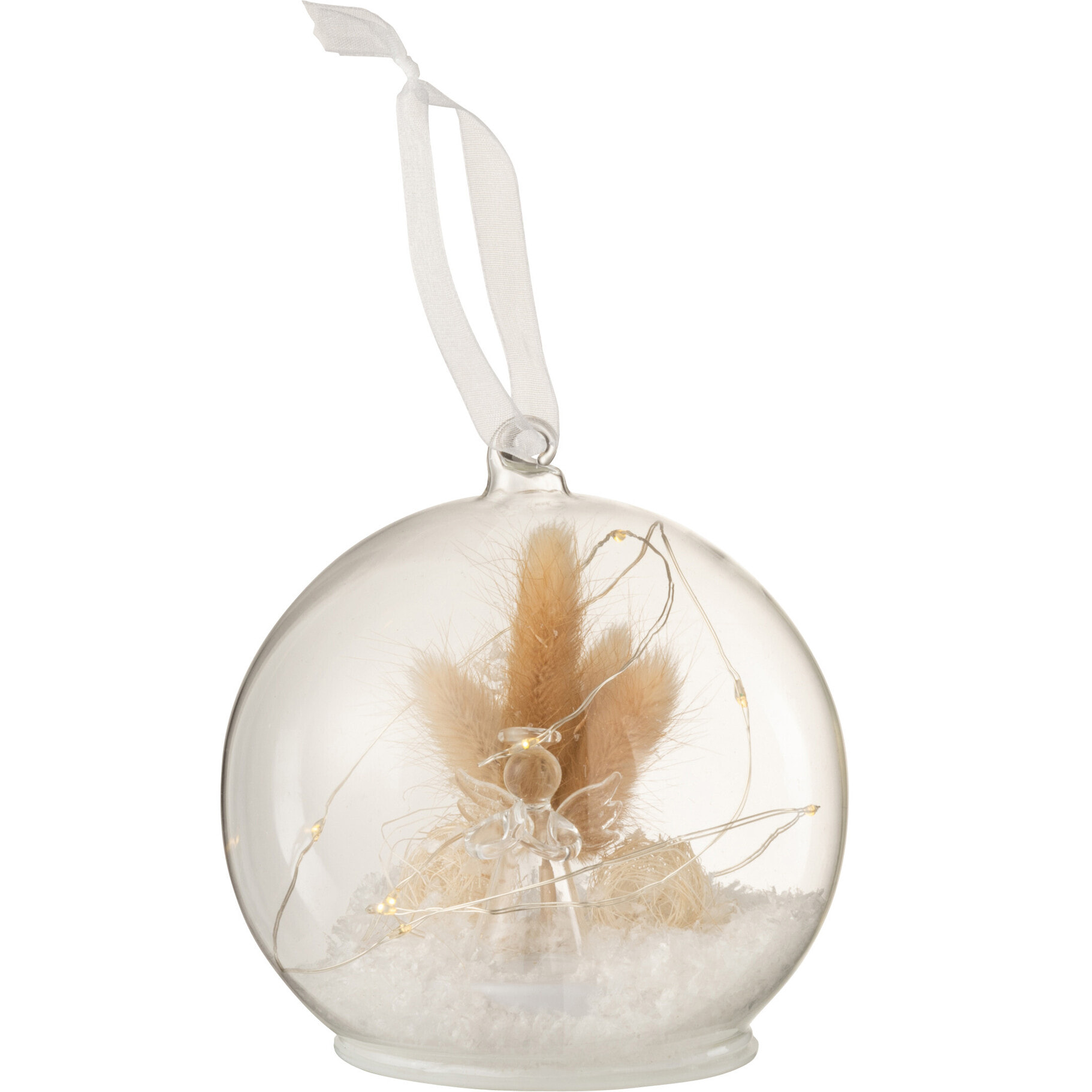 J-Line décoration boule de Noël Ange - verre - blanc - LED