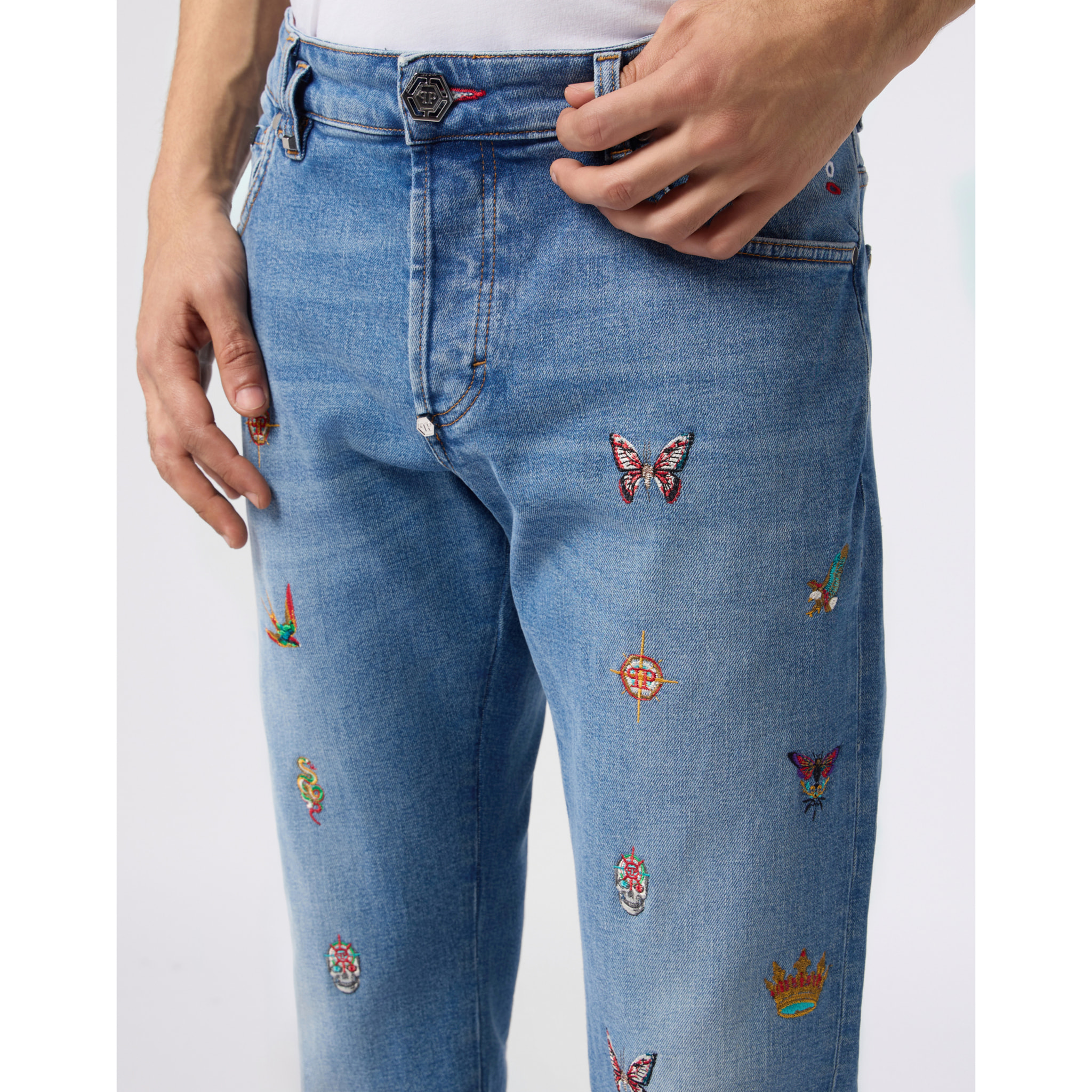 PHILIPP PLEIN Embroidered Super Straight Cut Jeans